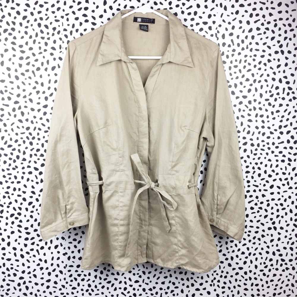 Carole Little Khaki Linen Safari Style Jacket XL